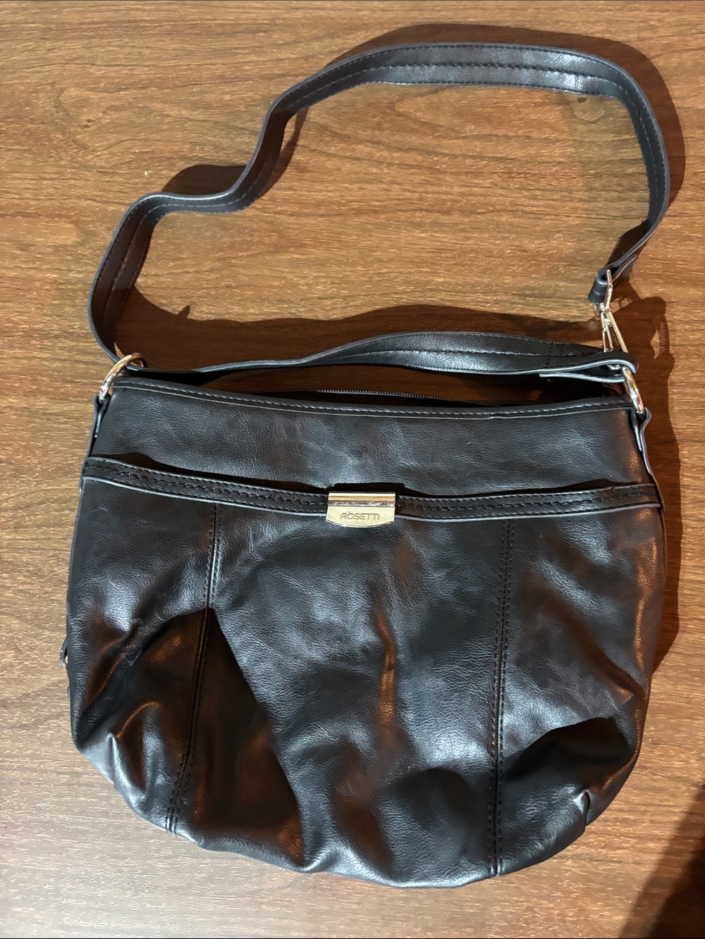 Rosetti Black Leather Hobo with Gold-Tone Logo Accent